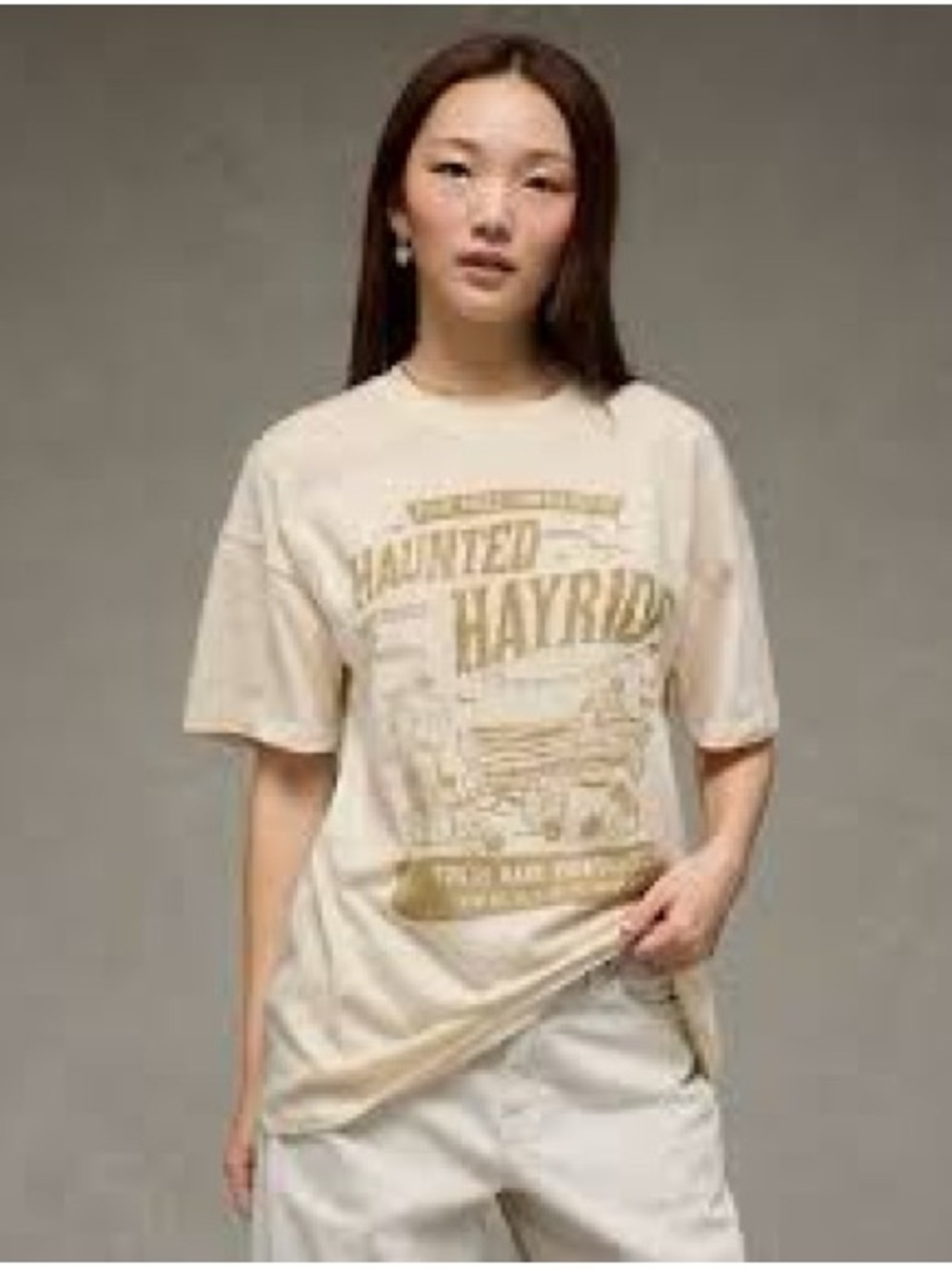 American Eagle Outfitters Cream Haunted Hayride Graphic Tee